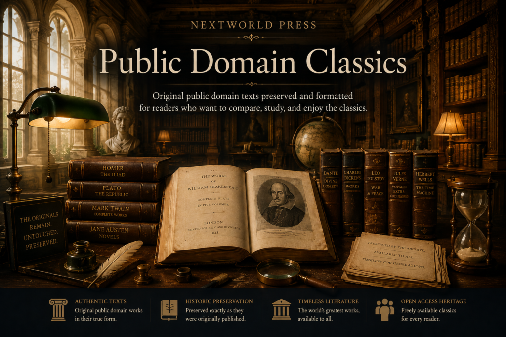 Public Domain Classics wing of the NextWorld Archive, representing preserved historical texts and reference library editions